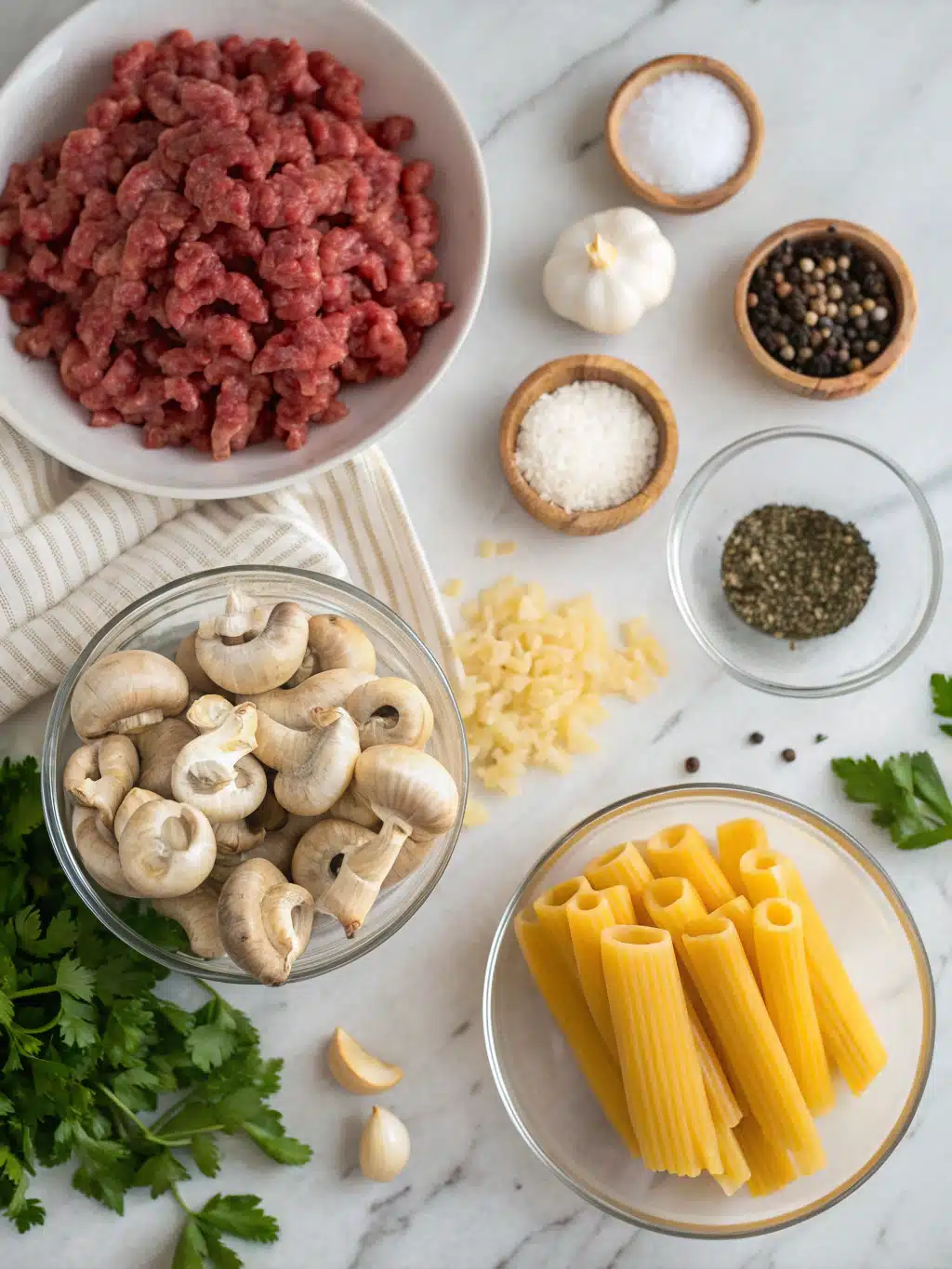 Creamy Mushroom & Ground Beef Pasta Bake 2 creamy mushroom ground beef pasta bake ingredients