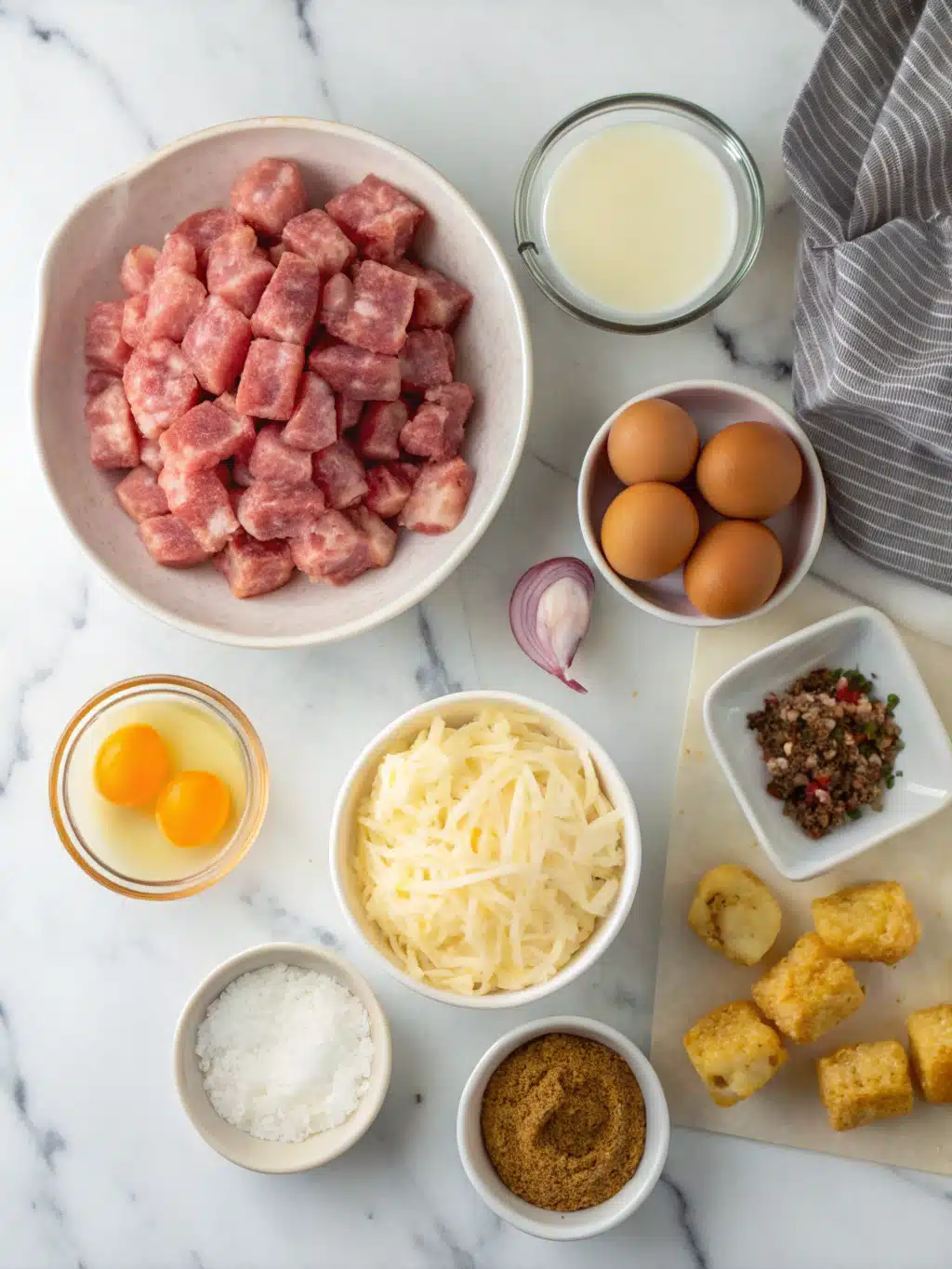 Tater Tot Bacon & Egg Breakfast Casserole 2 tater tot bacon egg breakfast casserole ingredients
