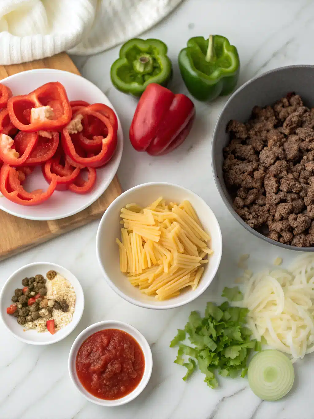Ground Beef and Peppers Pasta 2 ground beef and peppers pasta ingredients