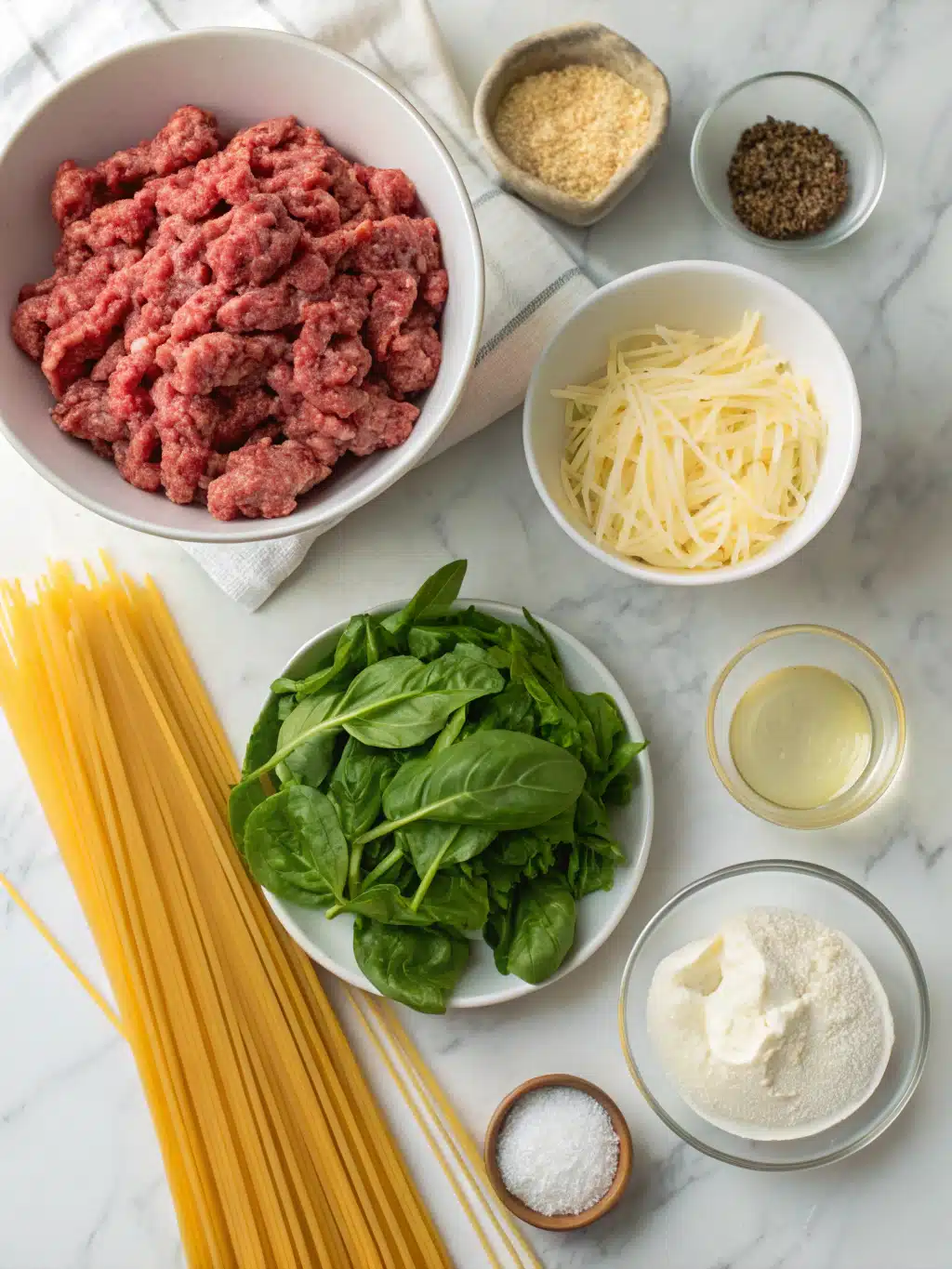 Ground Beef and Spinach Alfredo Pasta 2 ground beef and spinach alfredo pasta ingredients