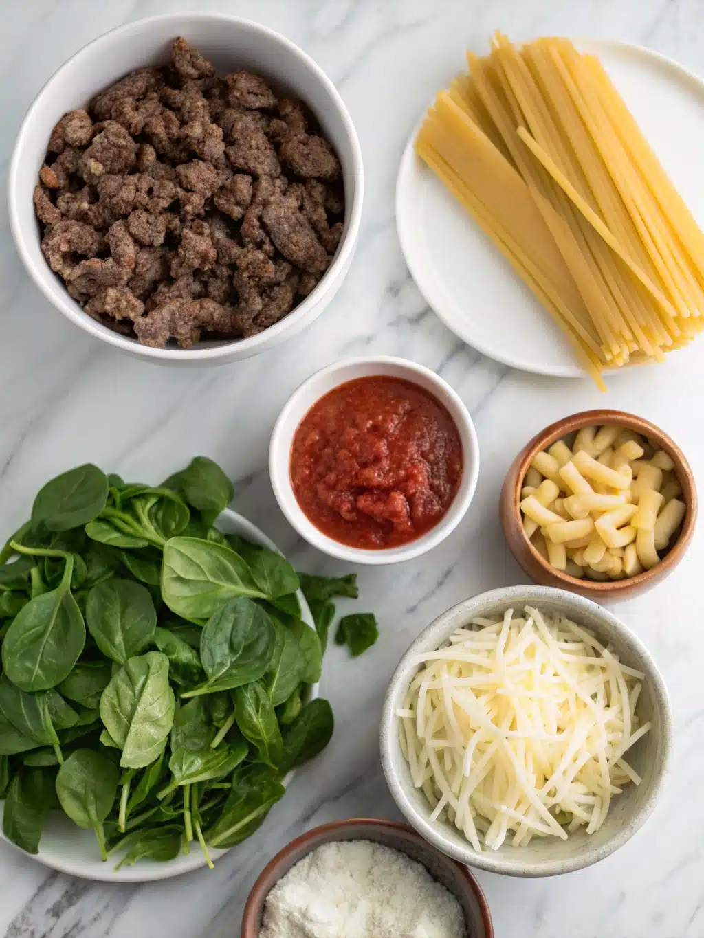 Ground Beef Spinach Pasta Bake 2 ground beef spinach pasta bake ingredients
