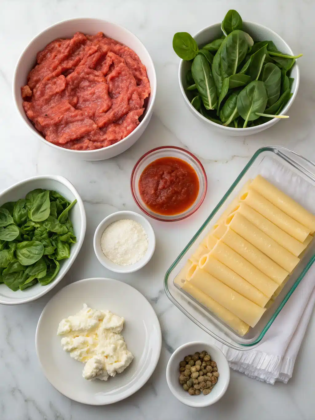 Beef and Spinach Manicotti Bake 2 beef and spinach manicotti bake ingredients