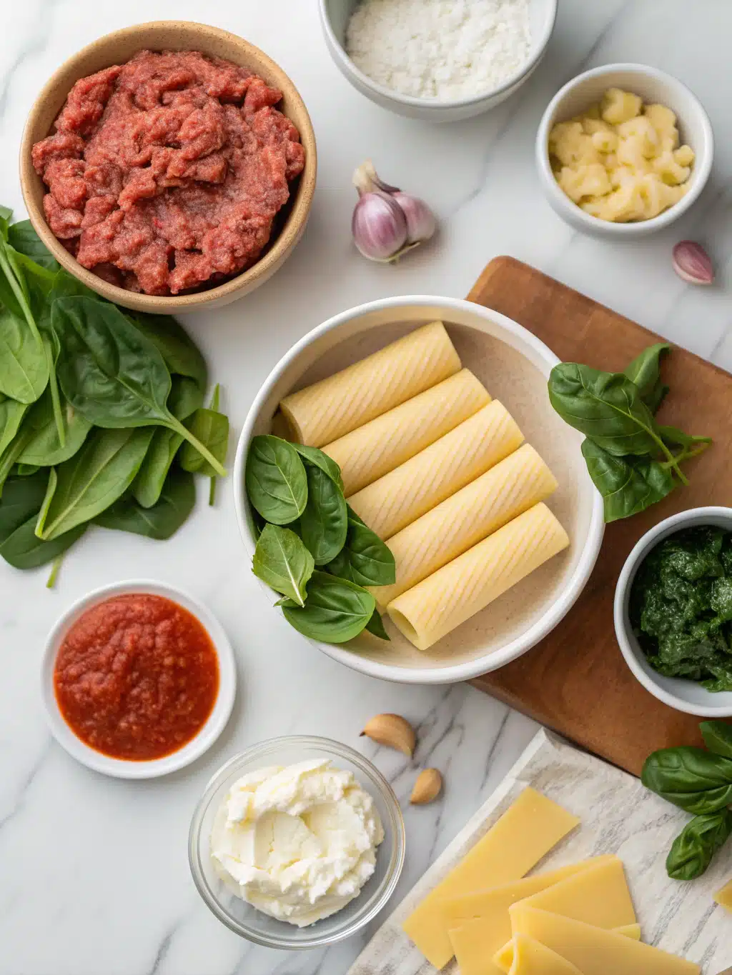 Beef and Spinach Manicotti 2 beef and spinach manicotti ingredients