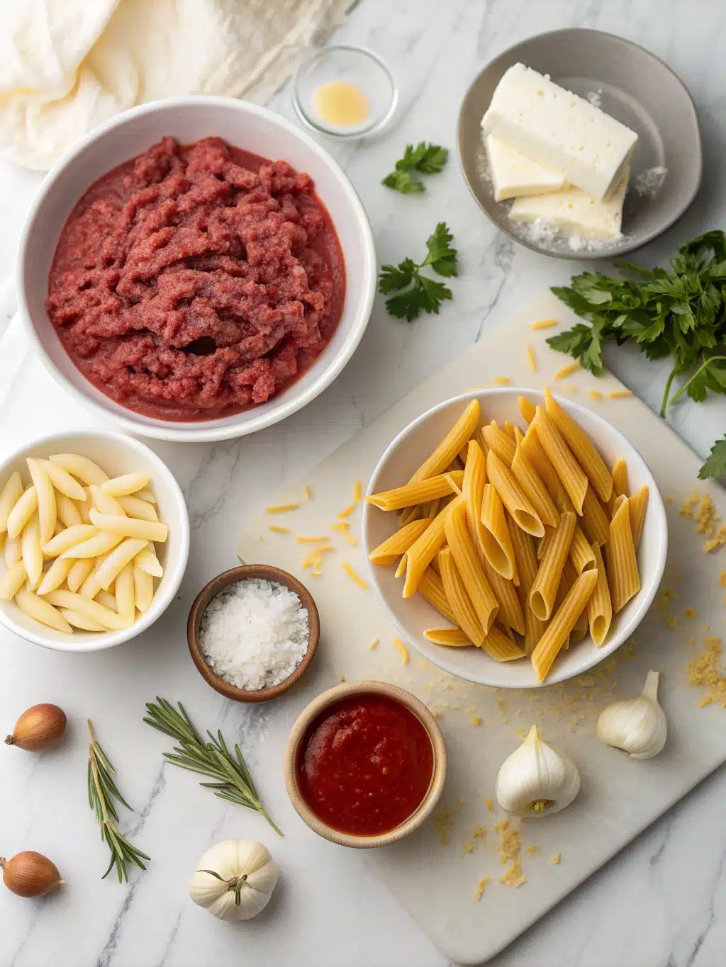 Beefy Marinara Penne Bake 2 beefy marinara penne bake ingredients