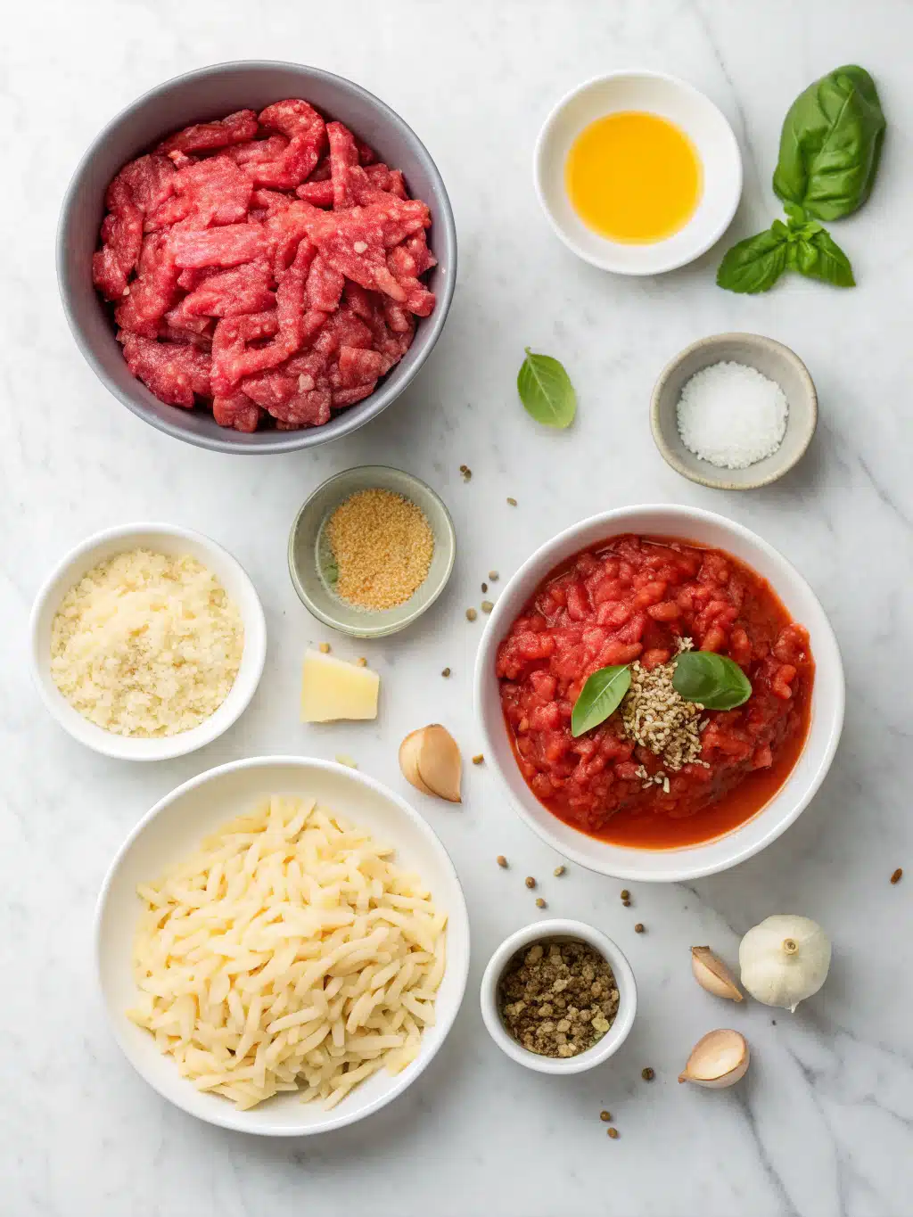 Beefy Tomato Basil Orzo Bake 2 beefy tomato basil orzo bake ingredients