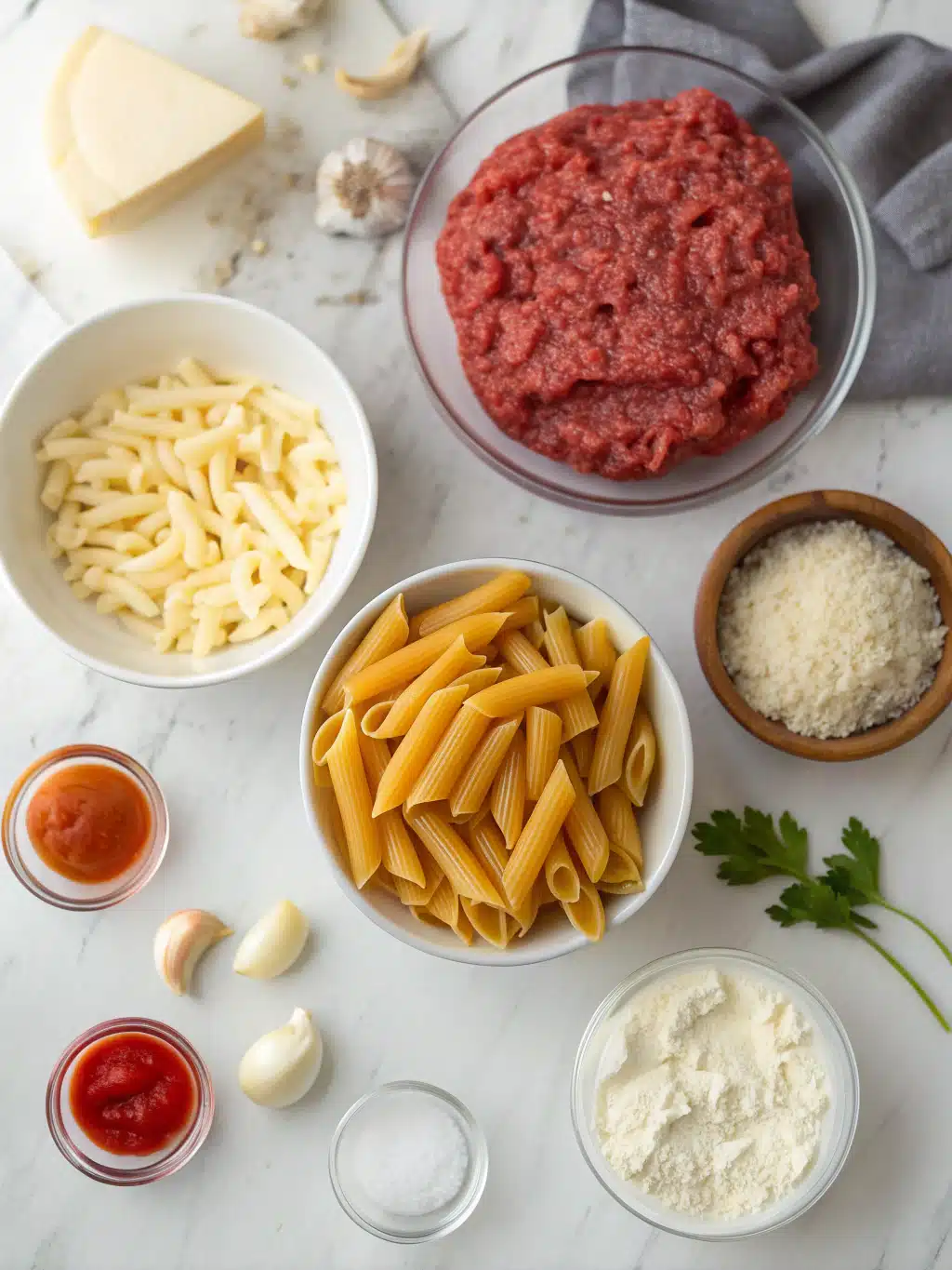 Cheesy Ground Beef Penne Bake 2 cheesy ground beef penne bake ingredients