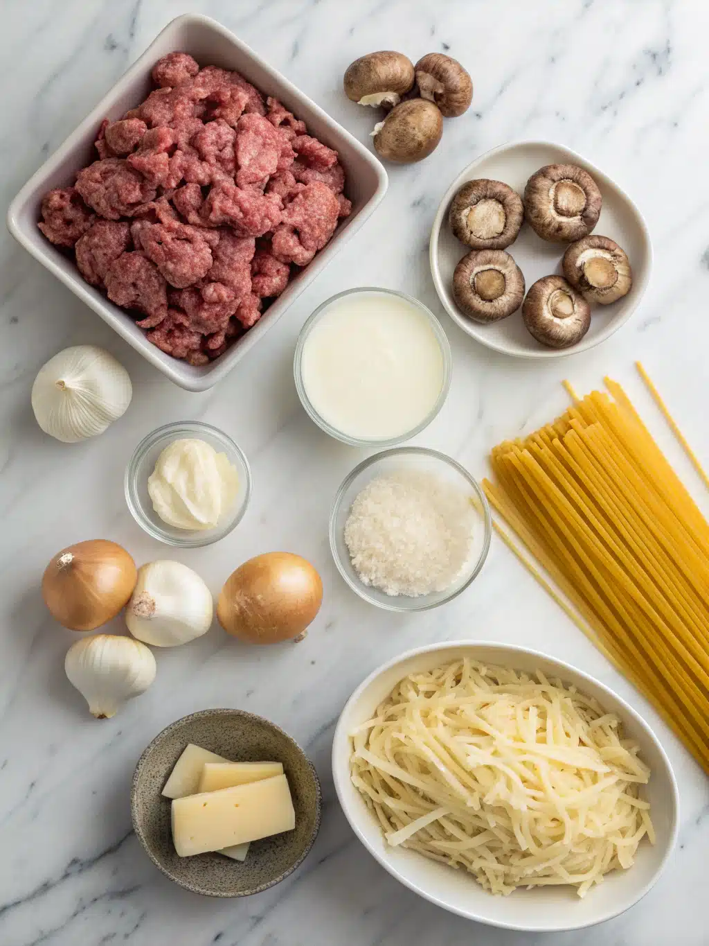 Ground Beef and Mushroom Alfredo Bake 2 ground beef and mushroom alfredo bake ingredients 1