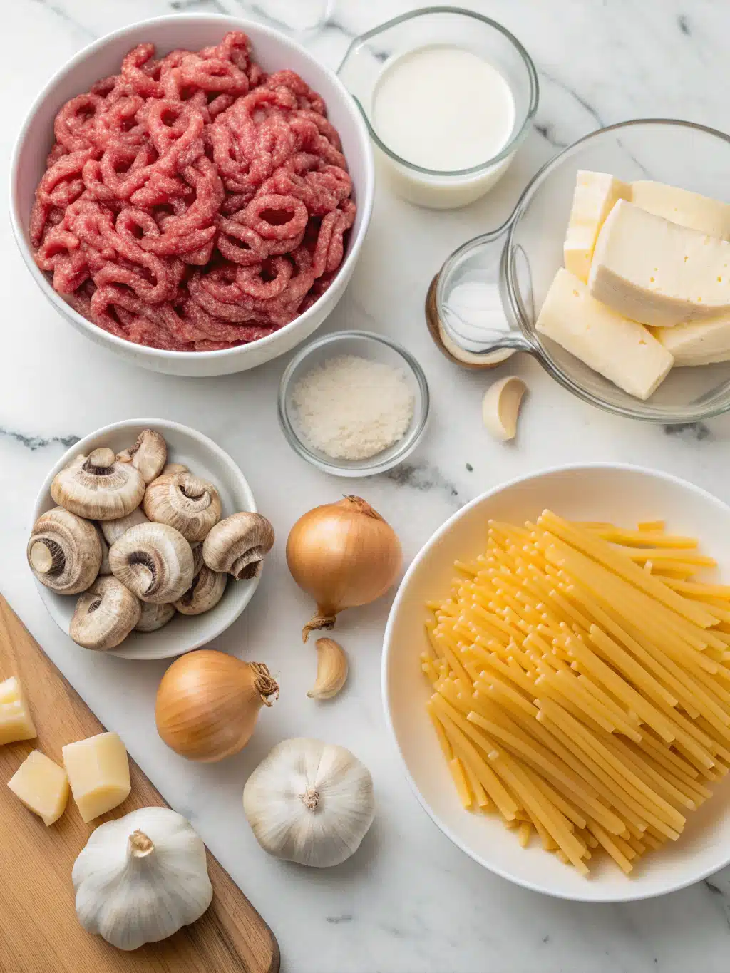 Ground Beef and Mushroom Alfredo Bake 2 ground beef and mushroom alfredo bake ingredients