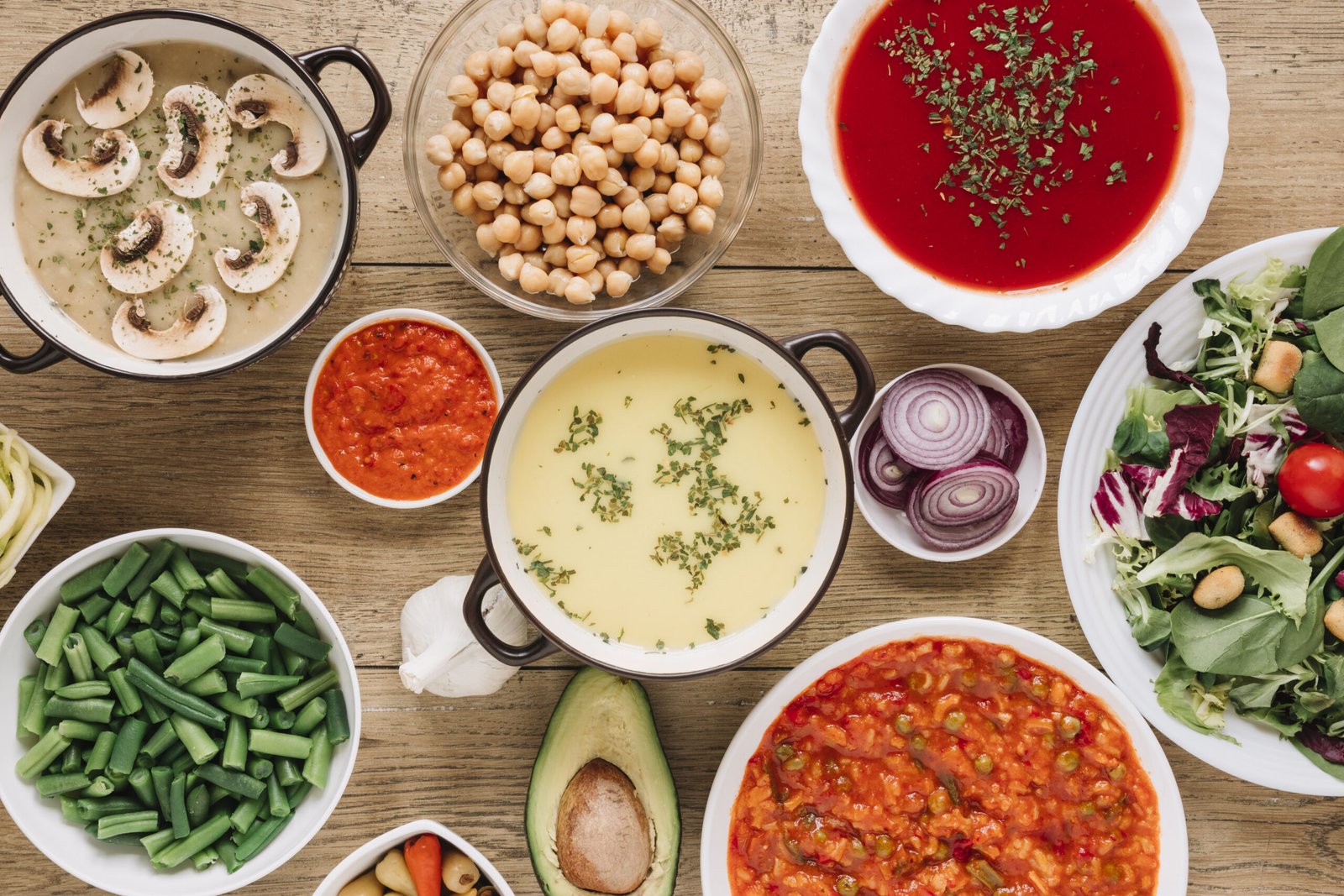 top view dishes with soups green beans scaled 10 Vegetable Soup Recipe: Delicious & Nutritious Meal Guide