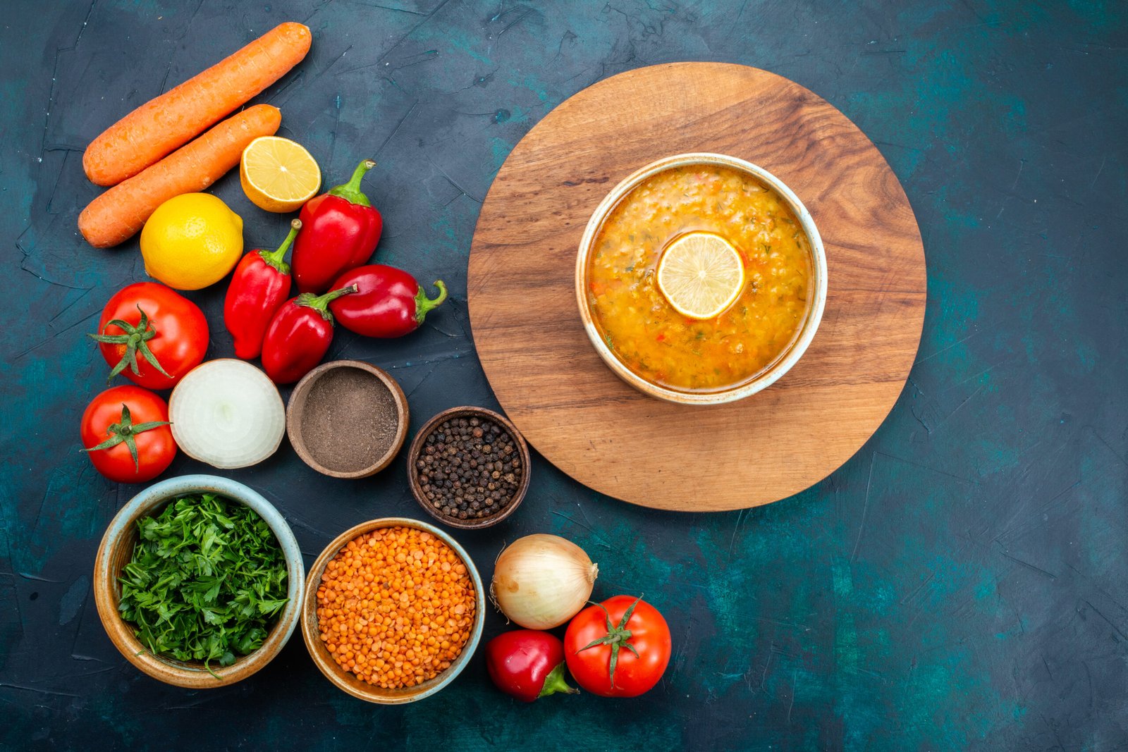 top view vegetable soup with fresh vegetables greens seasonings dark blue surface scaled Panera 10 Vegetable Soup Recipe: A Healthy, Flavorful Guide