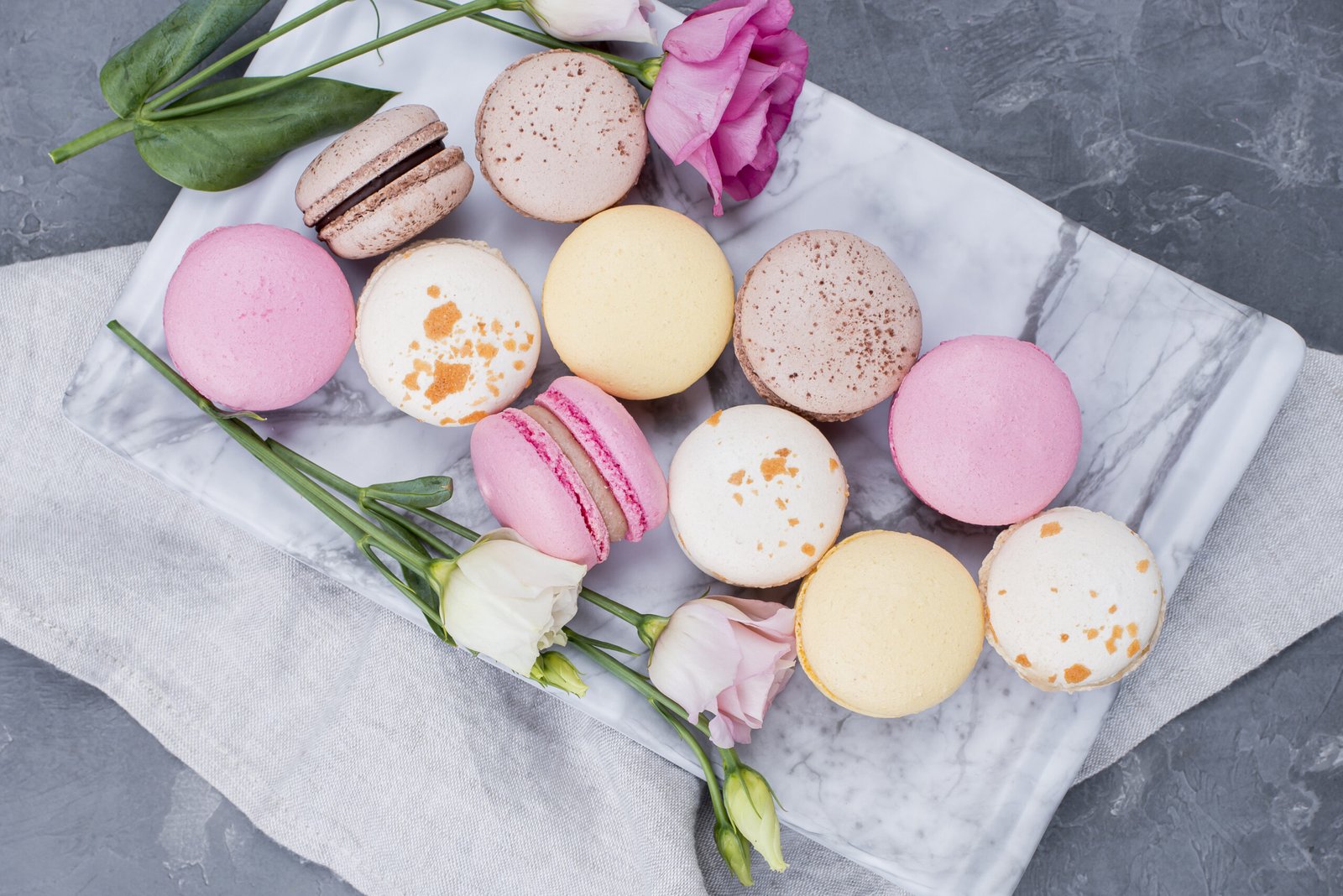 top view macarons cloth with roses scaled Italian Macaron Recipe Guide: Mastering Elegant Desserts