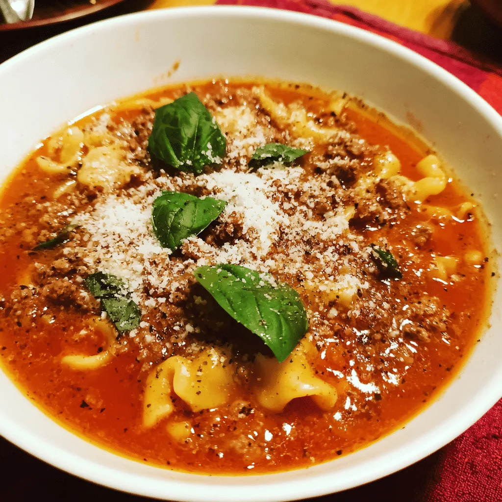 Slow Cooker Lasagna Soup with Ground Beef cooks low and slow, blending tender pasta, beef, and savory broth into a hearty, flavorful dish.