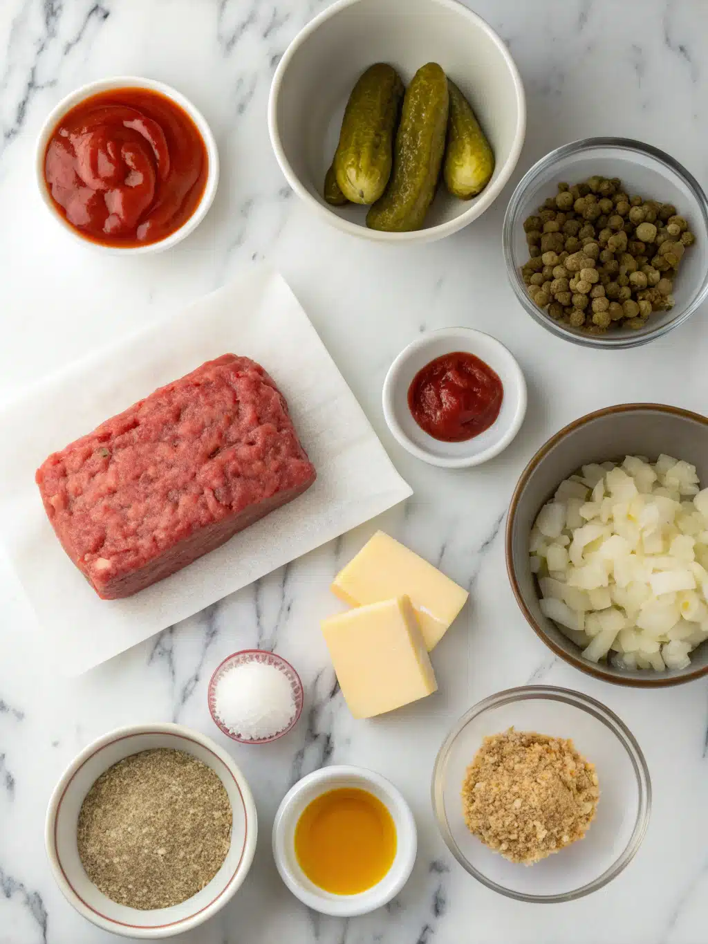 cheeseburger meatloaf with pickles and ketchup ingredients