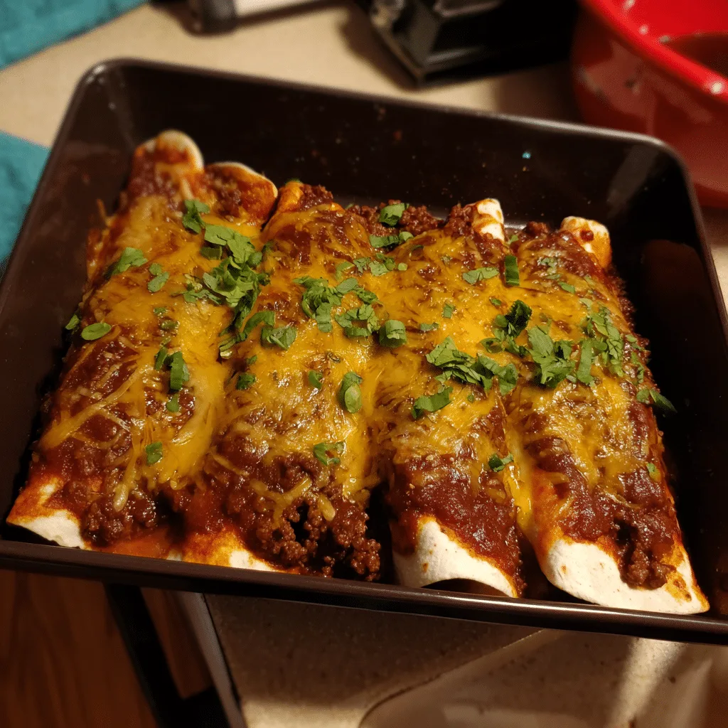 Cheesy Ground Beef Enchiladas roll seasoned beef in tortillas, topped with sauce and cheese for a bold and satisfying baked dish.