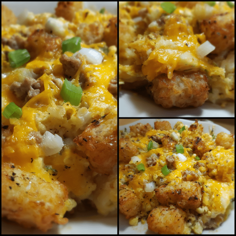 Cheesy Tater Tot Sausage Breakfast Casserole layers tots, sausage, eggs, and cheese into a comforting, crispy breakfast bake.