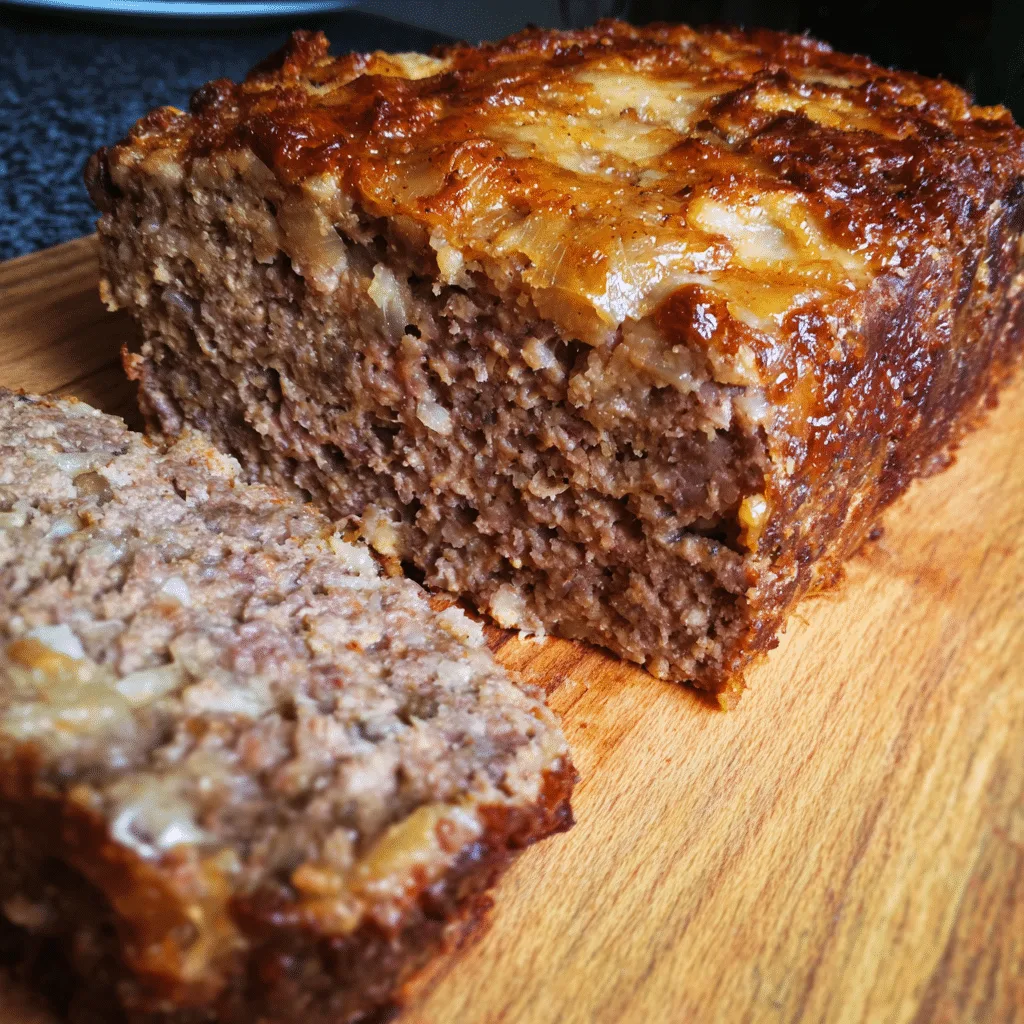 Classic French Onion Meatloaf with Gruyère layers beef with caramelized onions and cheese for a bold, rich variation.