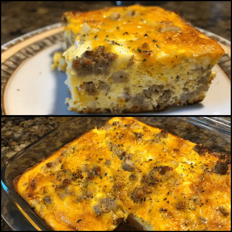 Classic Sausage Egg & Cheese Breakfast Casserole combines fluffy eggs, savory sausage, and melted cheese into a hearty breakfast dish.