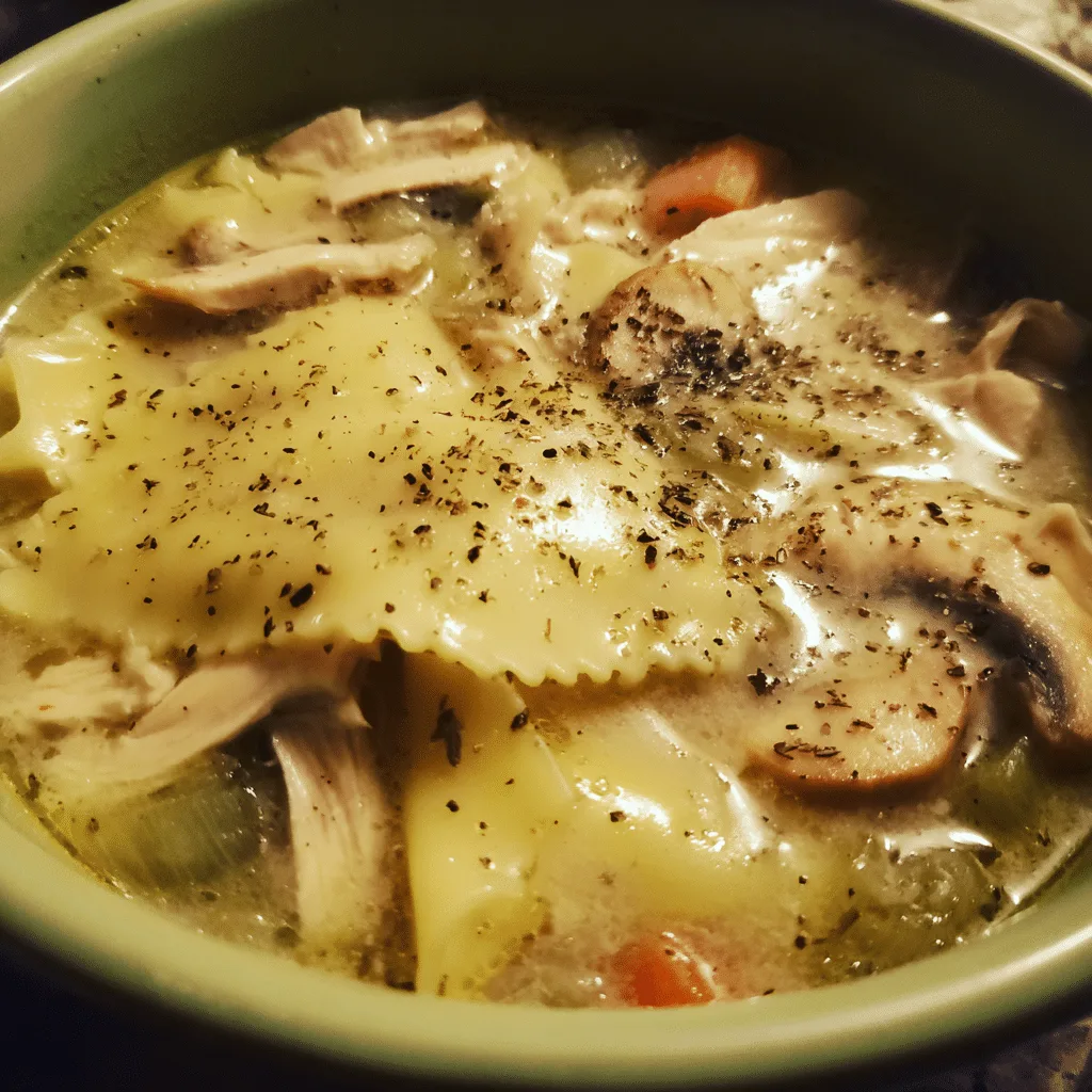 Creamy Chicken Lasagna Soup with Mushrooms combines tender chicken, pasta, and earthy mushrooms in a creamy, flavorful broth.