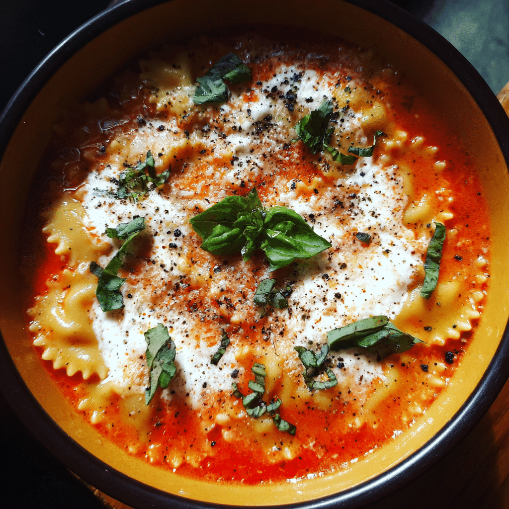 Creamy Lasagna Soup with Ricotta and Parmesan balances rich cheese, pasta, and savory broth for a comforting and indulgent dish.