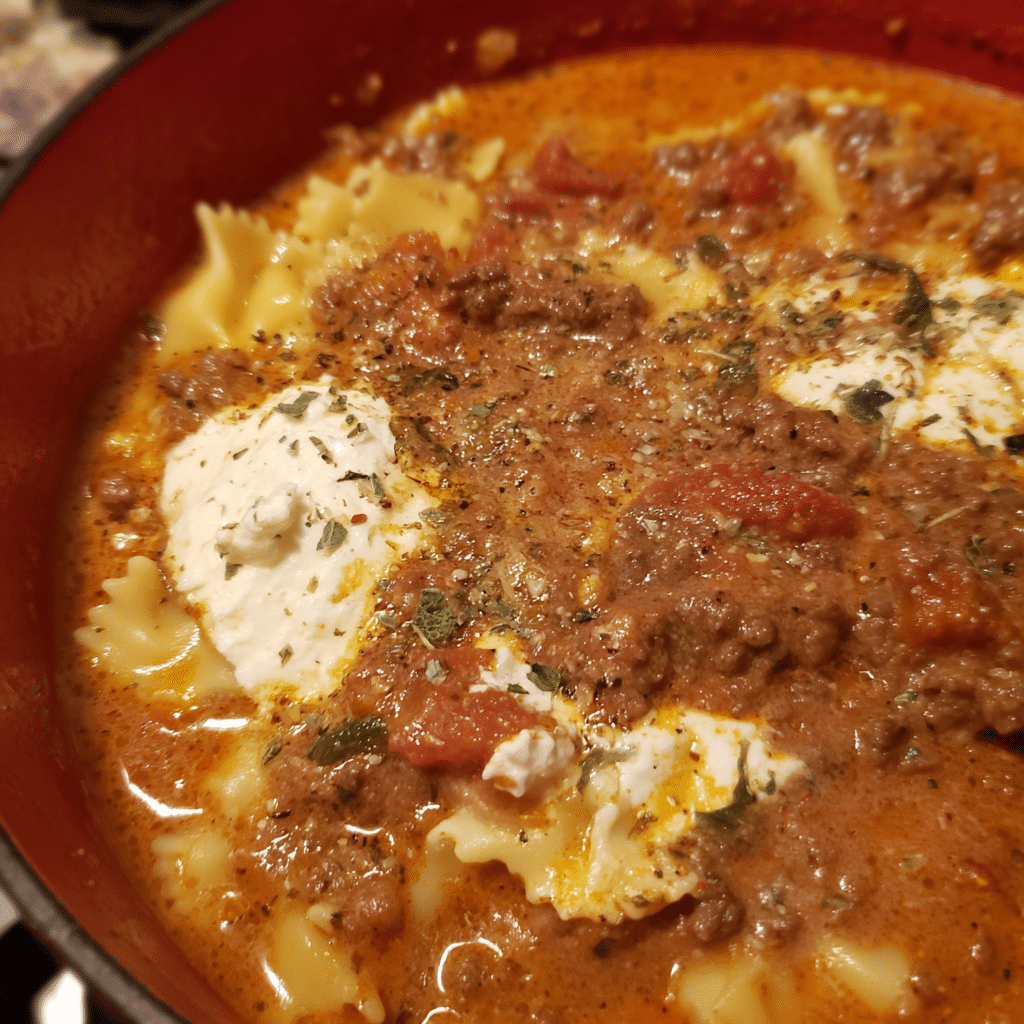 Creamy Sausage and Ricotta Lasagna Soup blends savory sausage, pasta, and creamy cheese into a rich, comforting bowl.