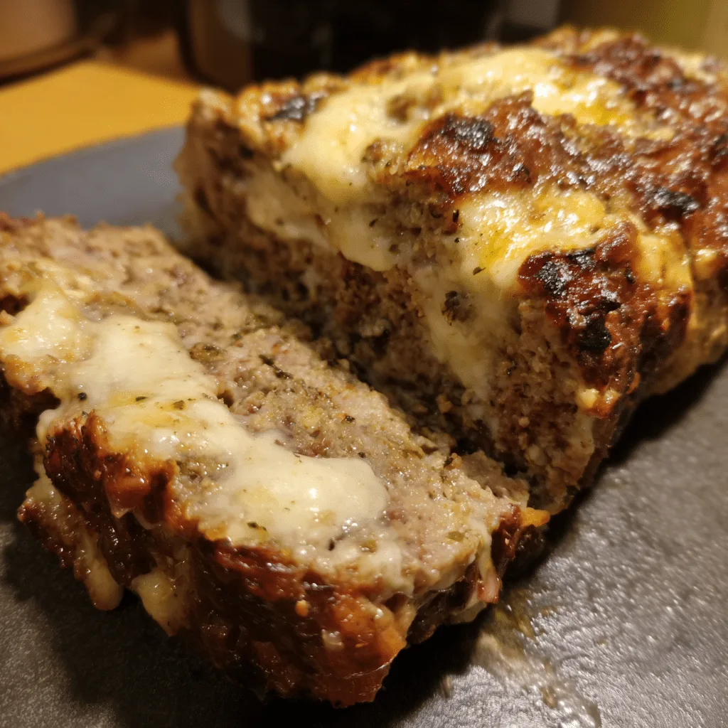 French Onion Meatloaf with Mozzarella Cheese combines beef, onions, and gooey cheese for a flavorful, hearty dish.