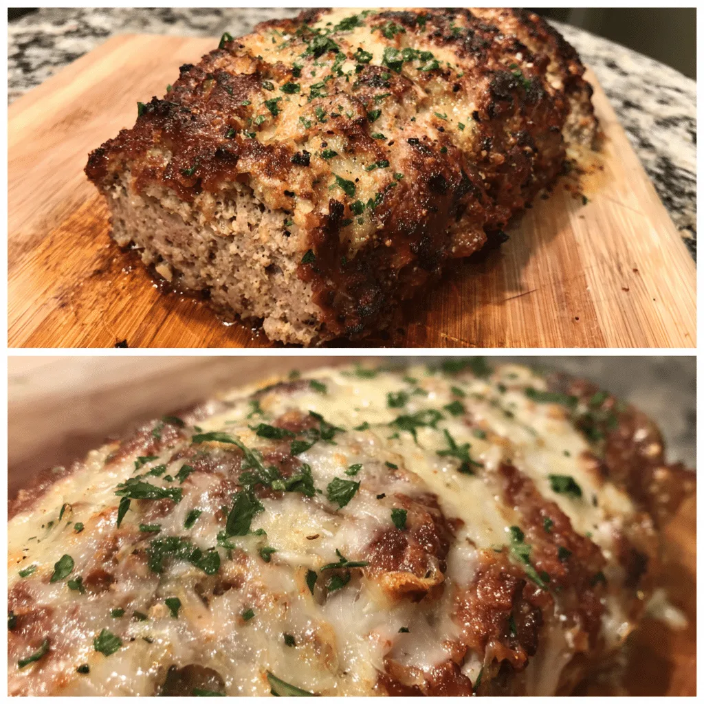 Garlic Parmesan Meatloaf combines beef, breadcrumbs, garlic, and cheese into a savory, flavorful dish.