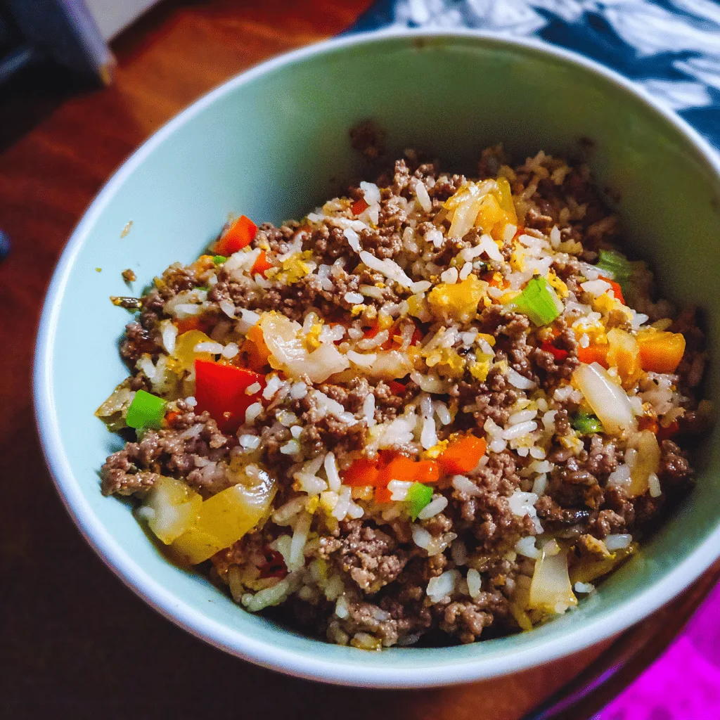 Ground Beef Fried Rice with Vegetables stirs rice, beef, and mixed vegetables in a flavorful sauce for a balanced dish.