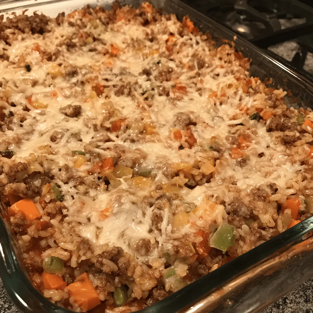 Ground Beef & Rice Casserole with Vegetables combines tender rice, seasoned beef, and fresh vegetables into a balanced, hearty meal.