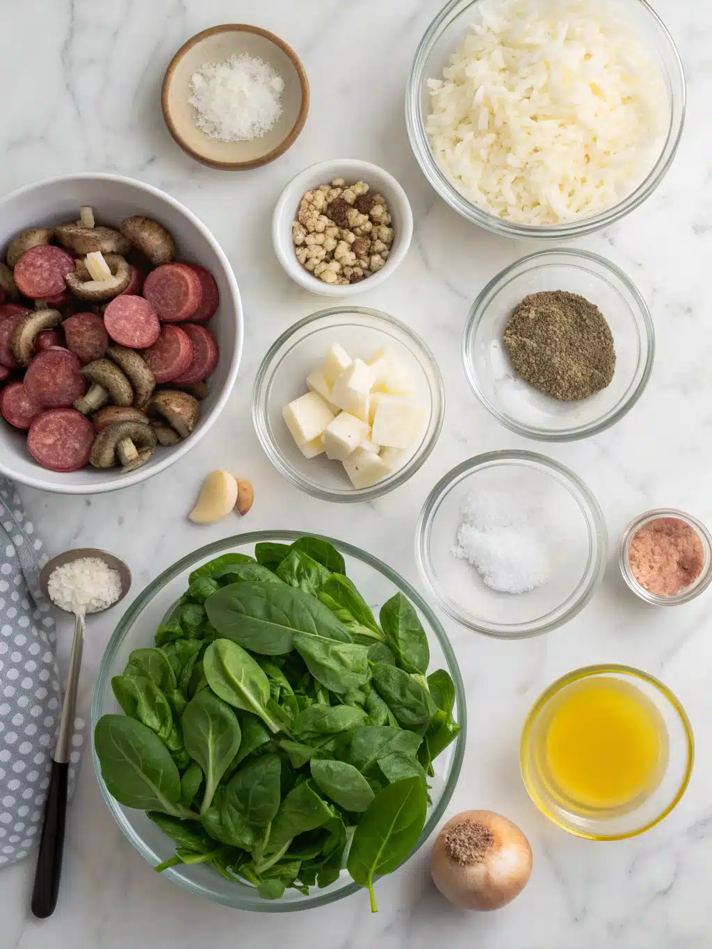 healthy overnight spinach mushroom casserole ingredients