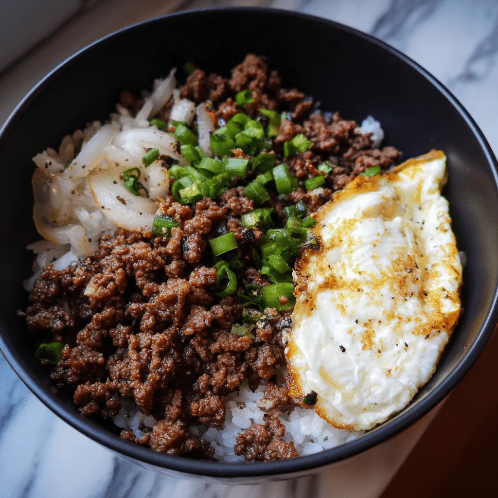 Korean Ground Beef & Rice Bowl combines seasoned beef with steamed rice and fresh toppings in a simple, flavorful dish.