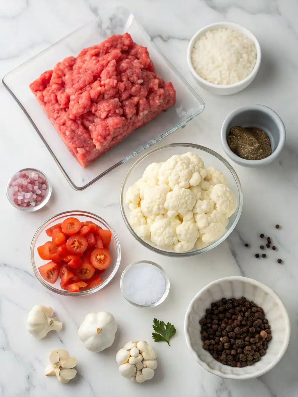 low carb cauliflower ground beef casserole ingredients