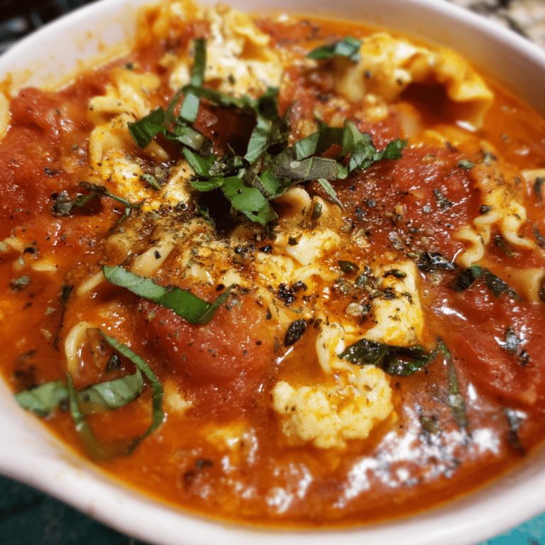 Low-Carb Lasagna Soup with Cauliflower Noodles offers classic flavors with a lighter twist, pairing tomato broth, herbs, and tender vegetables.