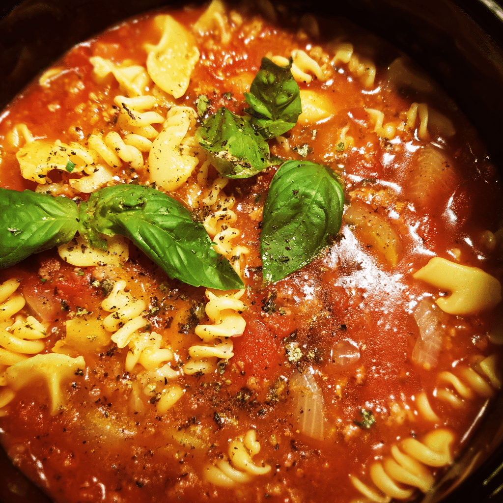 One Pot Gluten-Free Lasagna Soup with Rice Pasta offers all the classic flavors of lasagna using gluten-free pasta in a hearty broth.