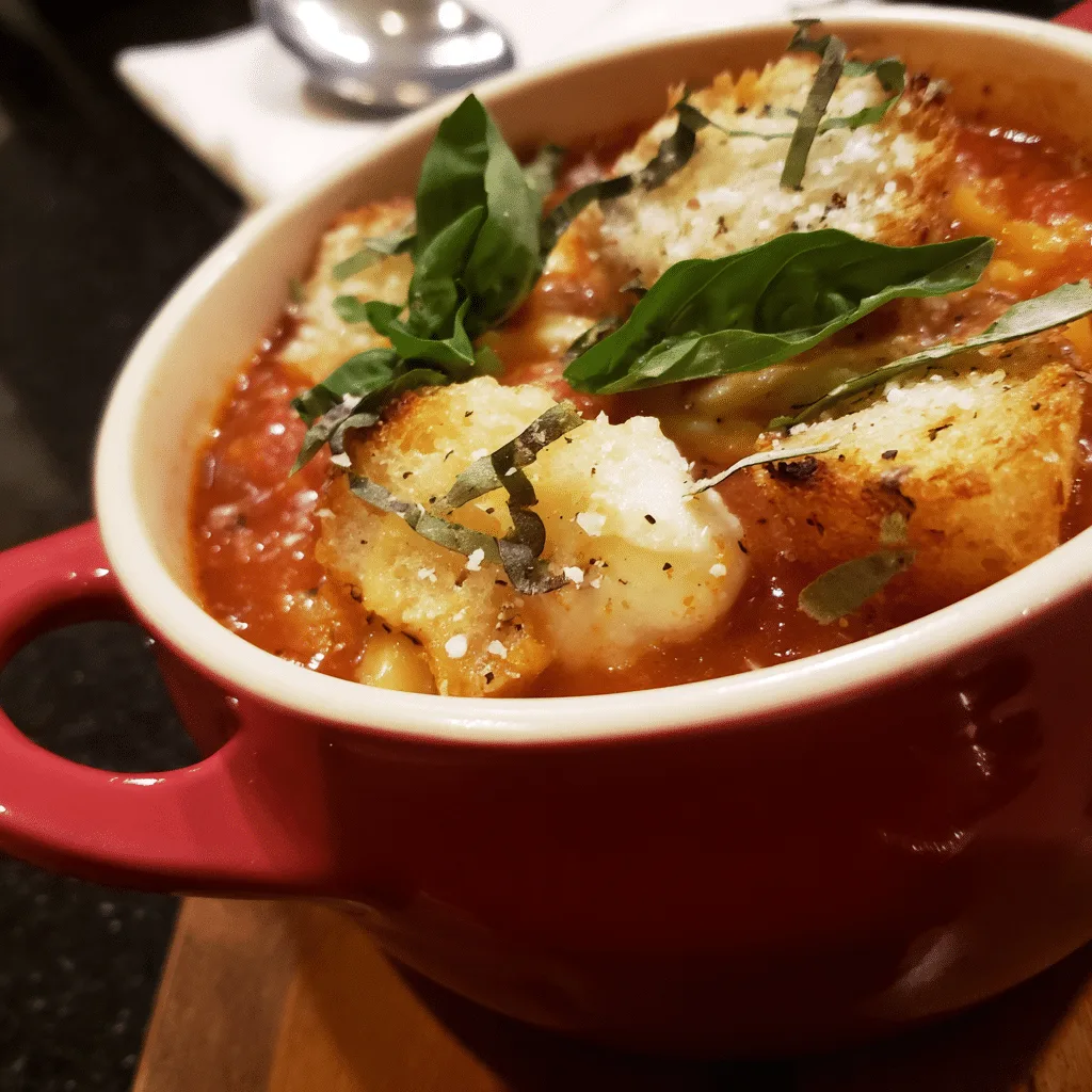 One Pot Lasagna Soup with Garlic Bread Croutons combines pasta and broth topped with crispy, garlicky croutons for a comforting twist.