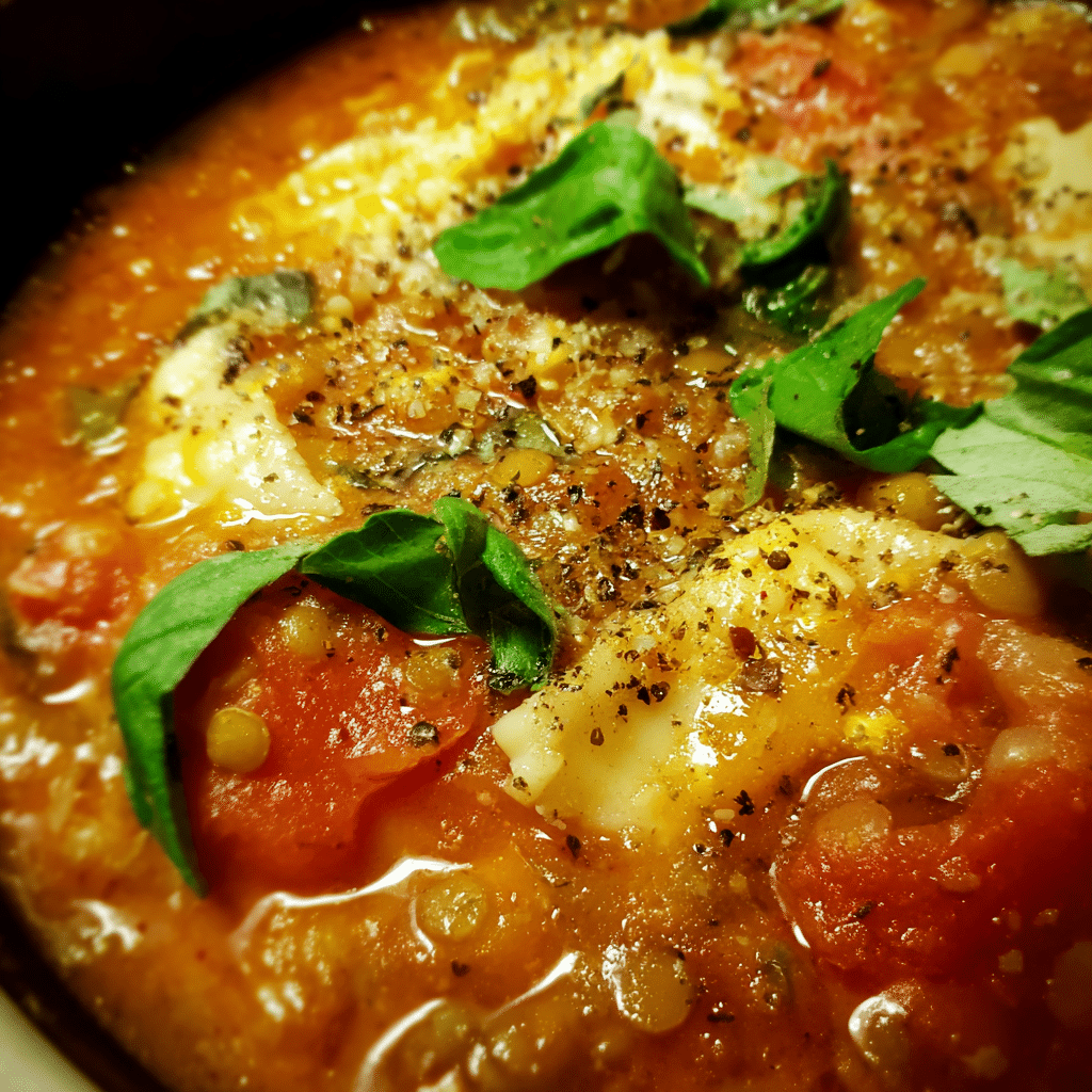 One Pot Vegetarian Lasagna Soup with Lentils blends pasta, lentils, and herbs for a nourishing, meat-free dinner option.