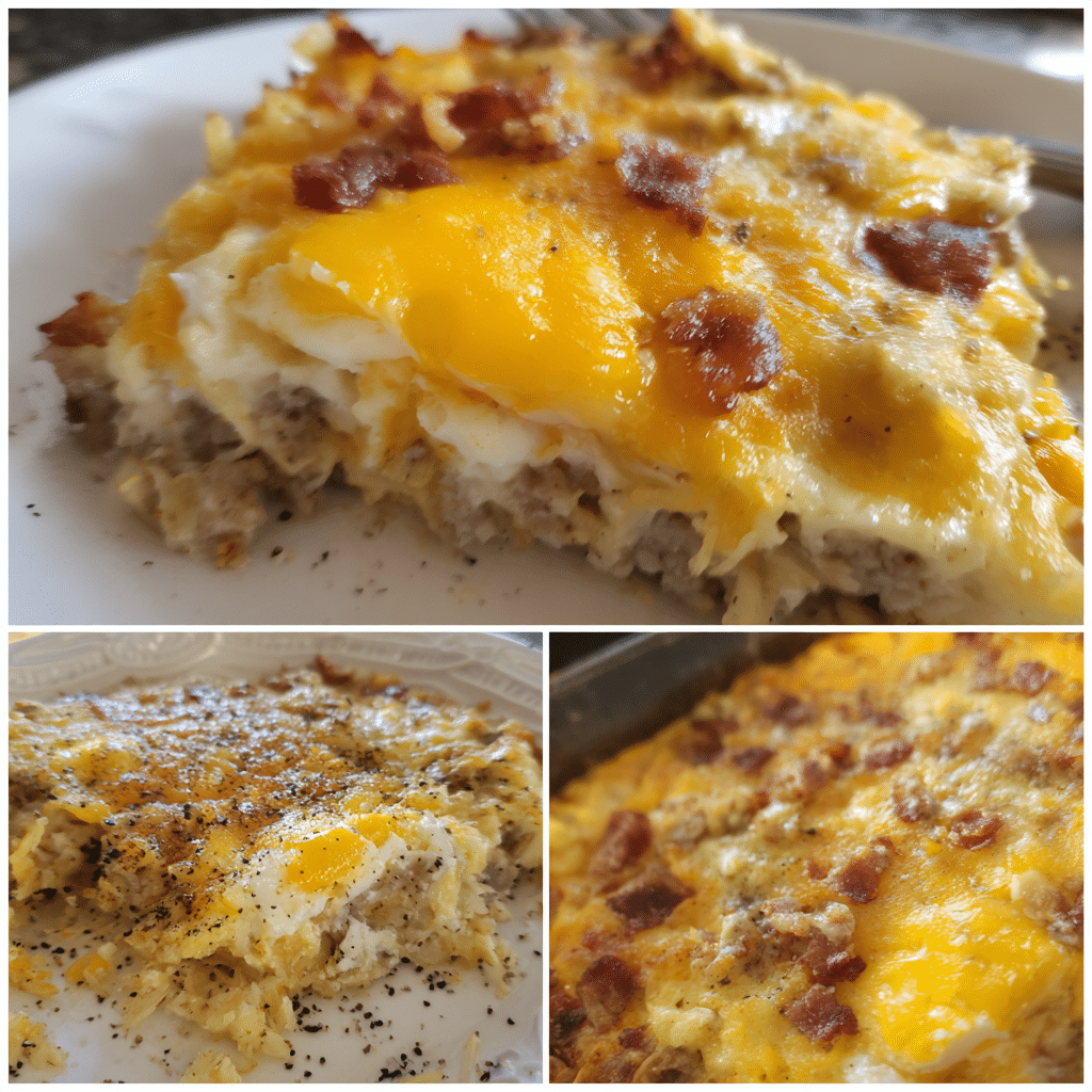 Overnight Cheesy Sausage & Hashbrown Casserole layers potatoes, sausage, and cheese into a convenient, make-ahead dish.