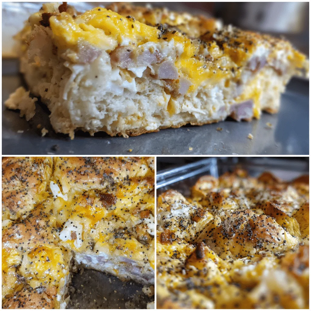 Overnight Everything Bagel Breakfast Bake layers bagels, cheese, and eggs into a flavorful, make-ahead breakfast dish.