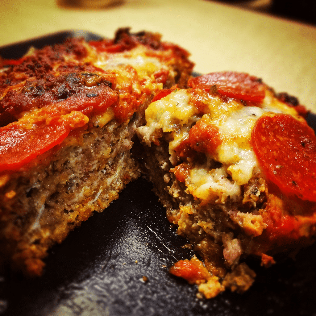 Pizza-Style Meatloaf with Pepperoni and Mozzarella blends beef with cheese and sauce for a pizza-inspired dish.