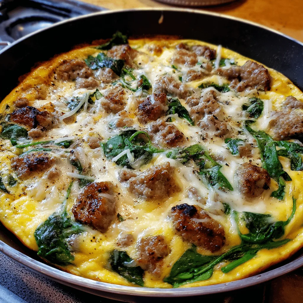 Sausage & Spinach Egg Bake mixes savory sausage, fresh spinach, and eggs into a wholesome, hearty dish.
