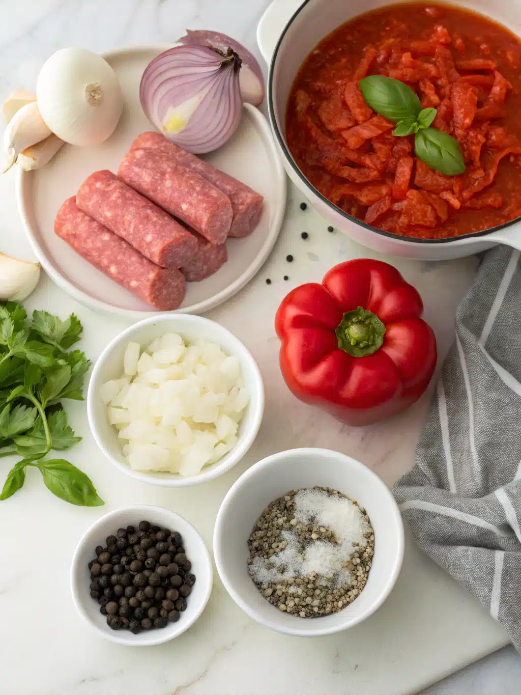 spicy lasagna soup with italian sausage and red pepper ingredients