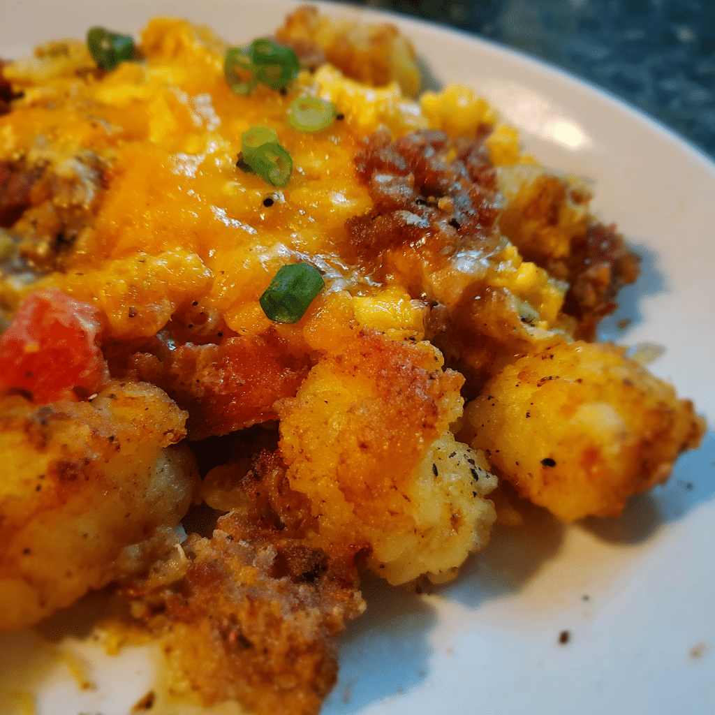 Spicy Tater Tot Chorizo Casserole combines crispy tots, bold chorizo, and cheese into a hearty, flavorful bake.