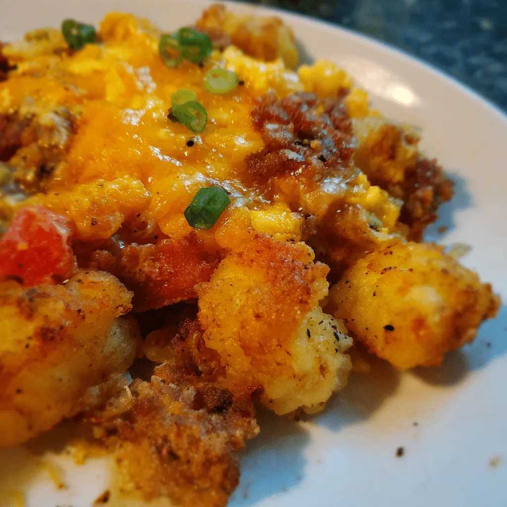 Spicy Tater Tot Chorizo Casserole combines crispy tots, bold chorizo, and cheese into a hearty, flavorful bake.