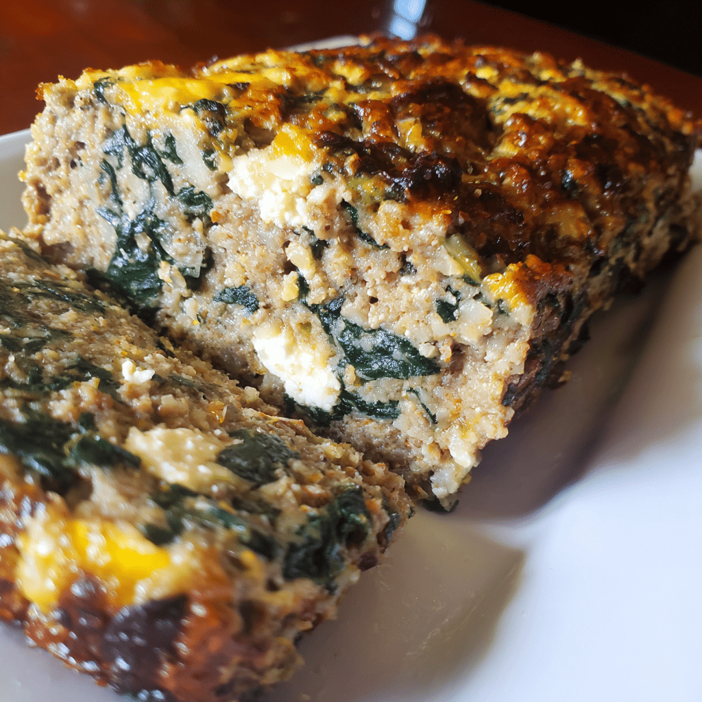 Spinach and Feta Turkey Meatloaf blends lean turkey, cheese, and greens into a lighter, flavorful recipe.