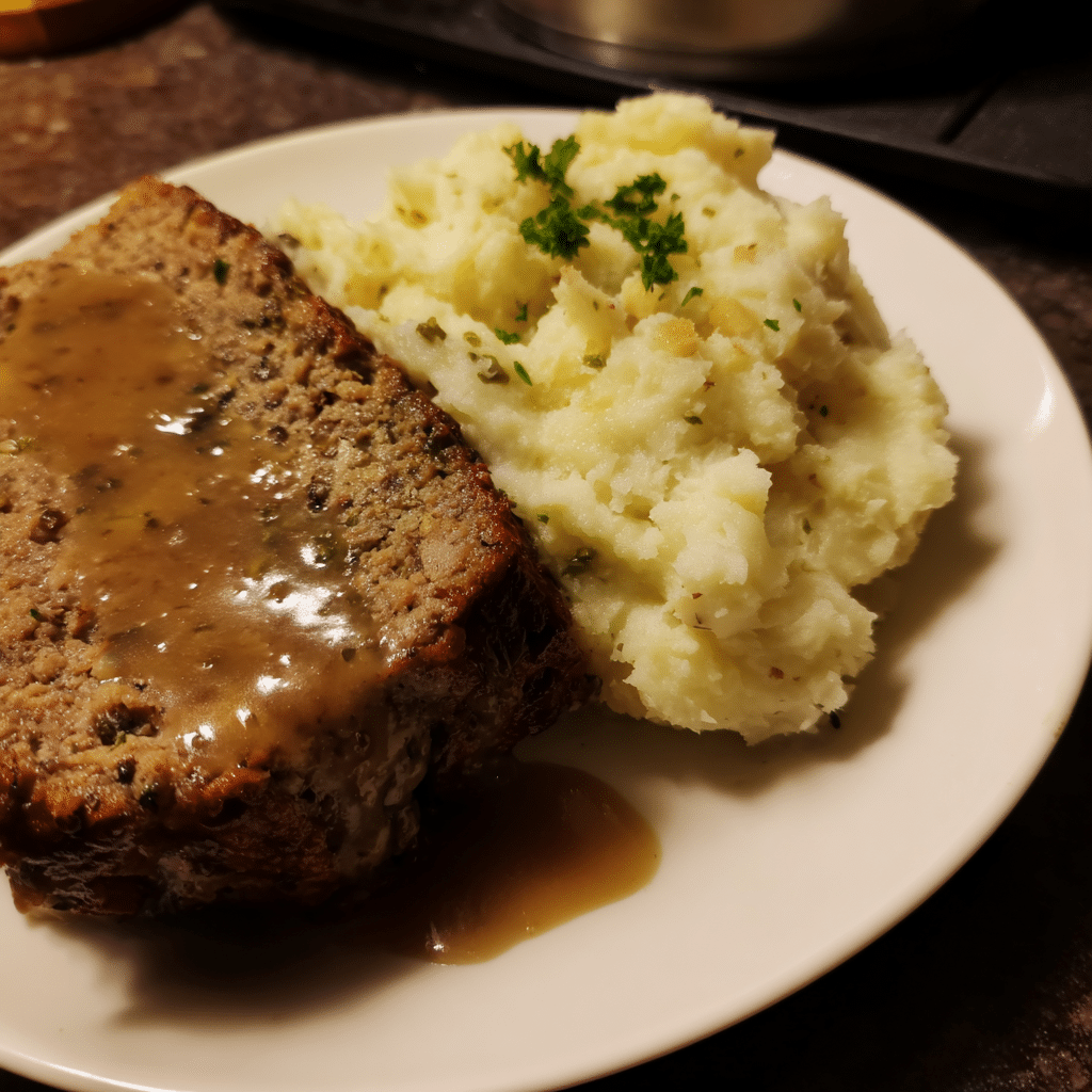 Sunday Dinner Meatloaf with Mashed Potatoes pairs hearty meatloaf with creamy potatoes for a comforting family meal.
