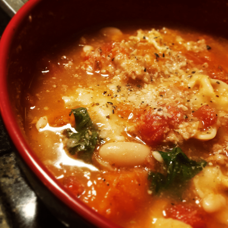 Tuscan-Style Lasagna Soup with White Beans blends Mediterranean herbs, beans, and pasta into a rustic and nourishing dish.