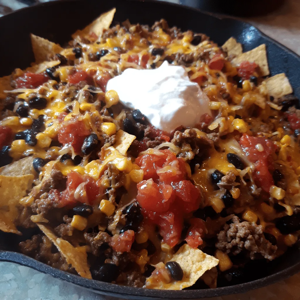20-Minute Ground Beef Nacho Skillet, quick and bold