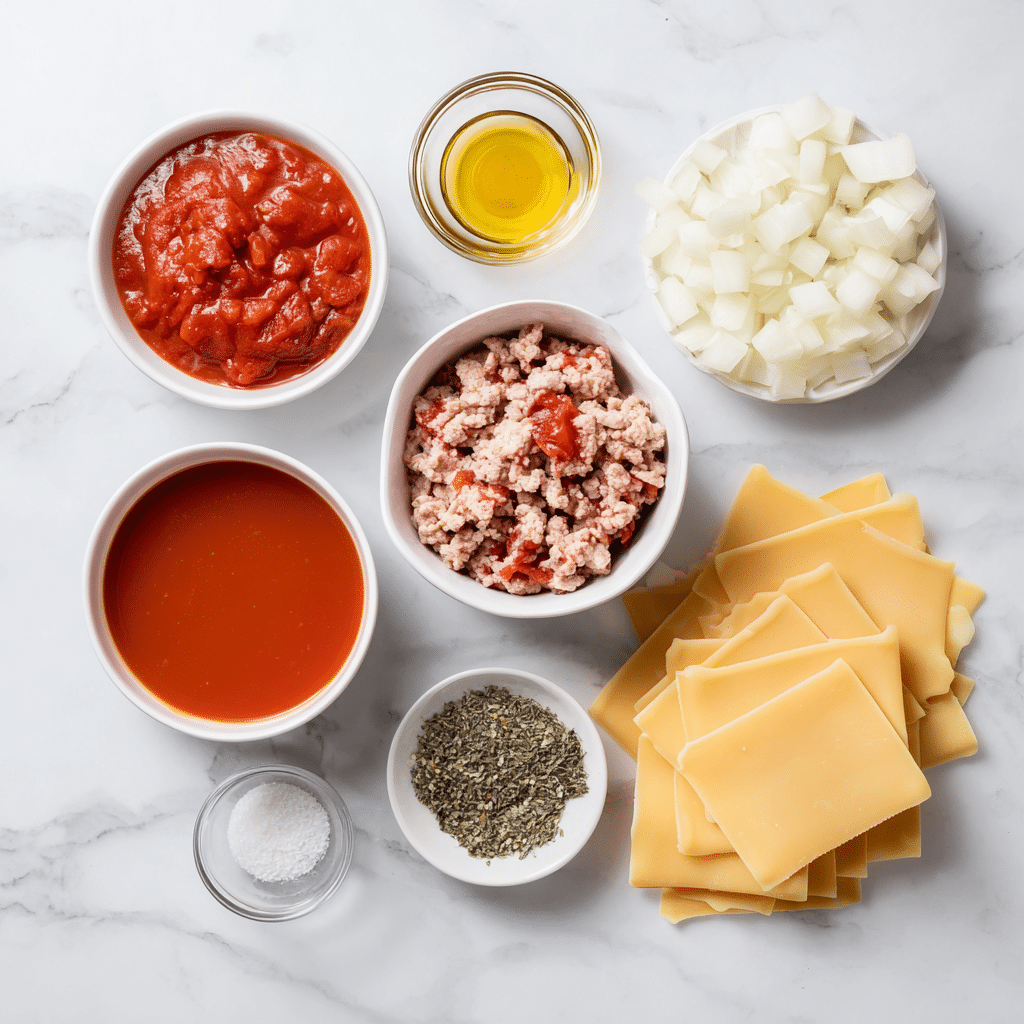 One-Pot Lasagna Soup with Ground Chicken ingredients