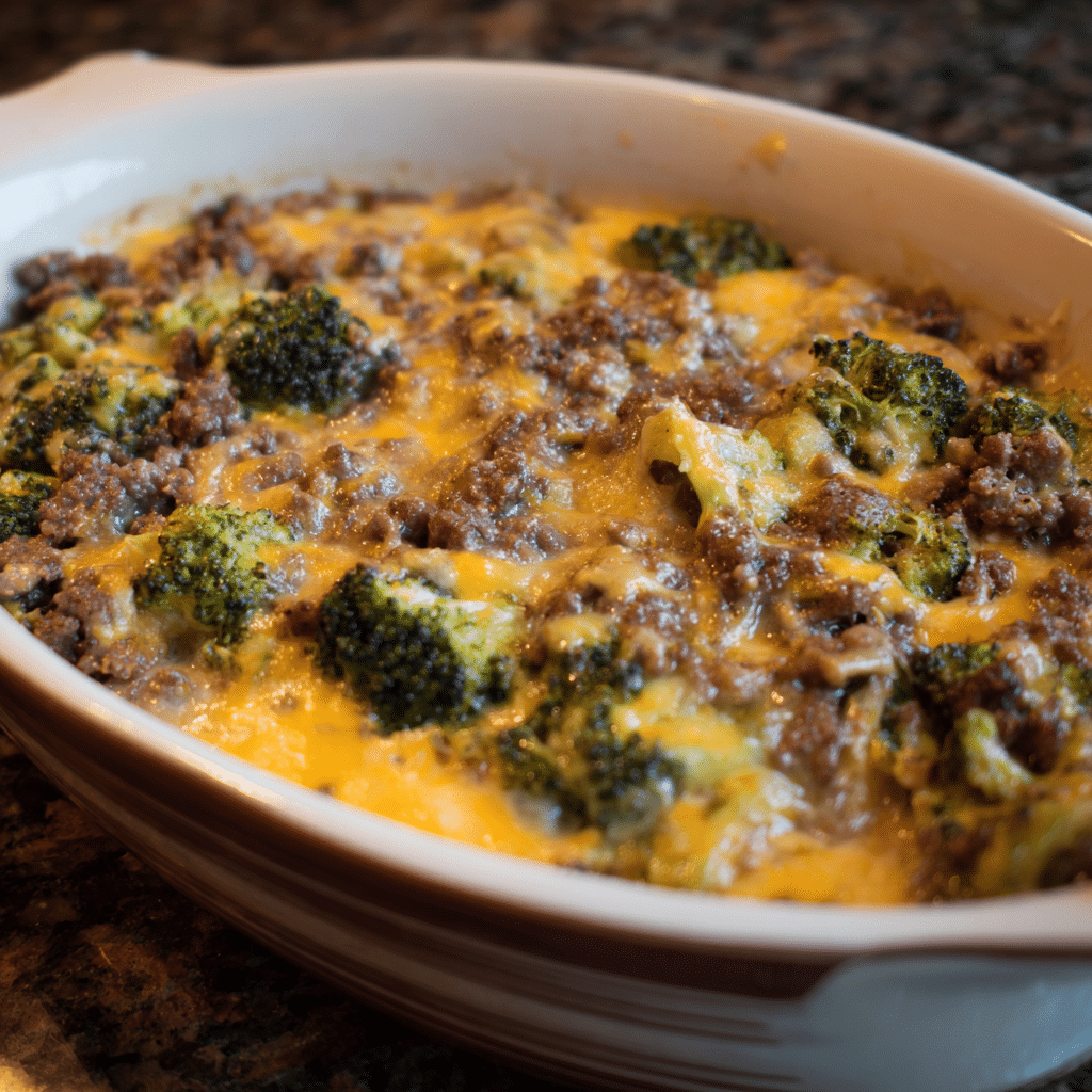 Cheesy Ground Beef Broccoli Casserole