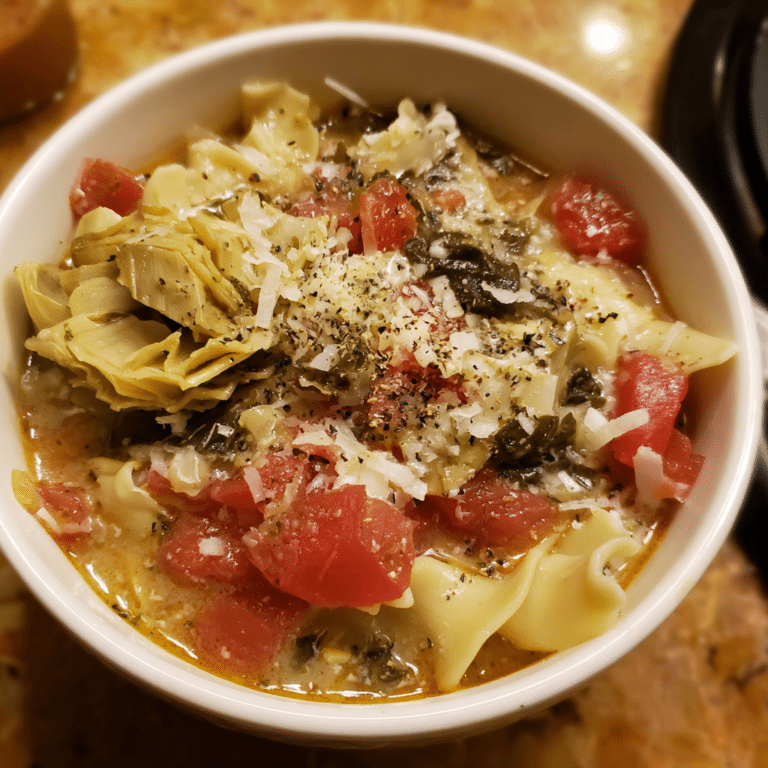 Creamy Artichoke and Spinach Lasagna Soup, smooth and veggie-rich