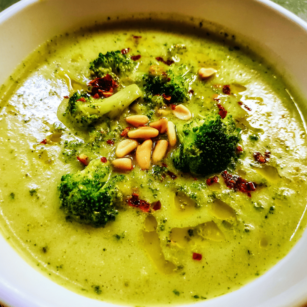 Creamy Broccoli Pesto Soup, fresh and indulgent